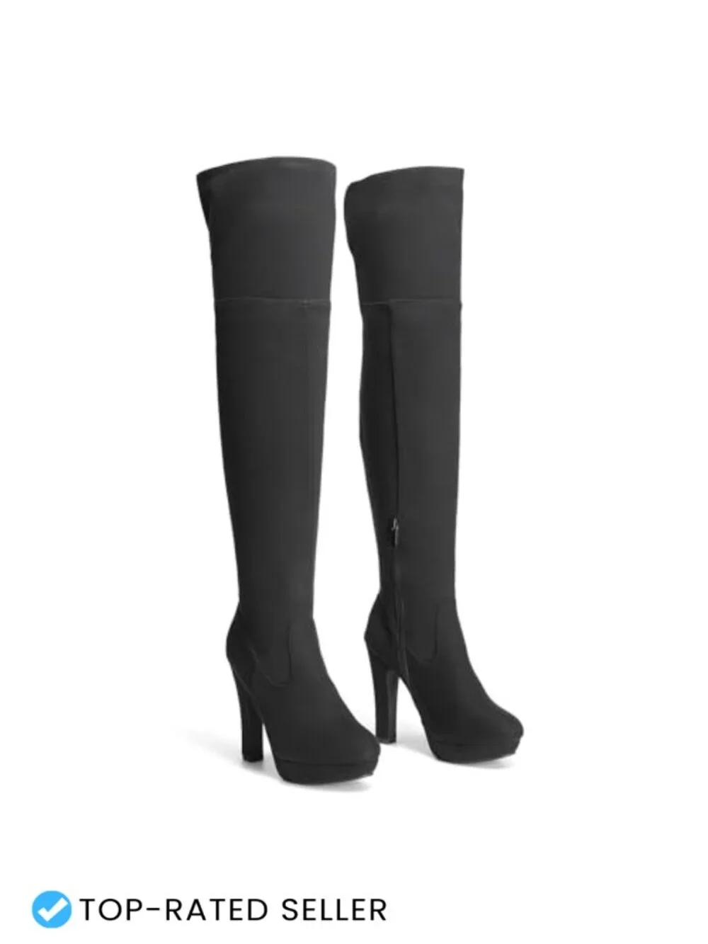 Chunky High Heel Platform Thigh High Boots Stretch Faux Suede